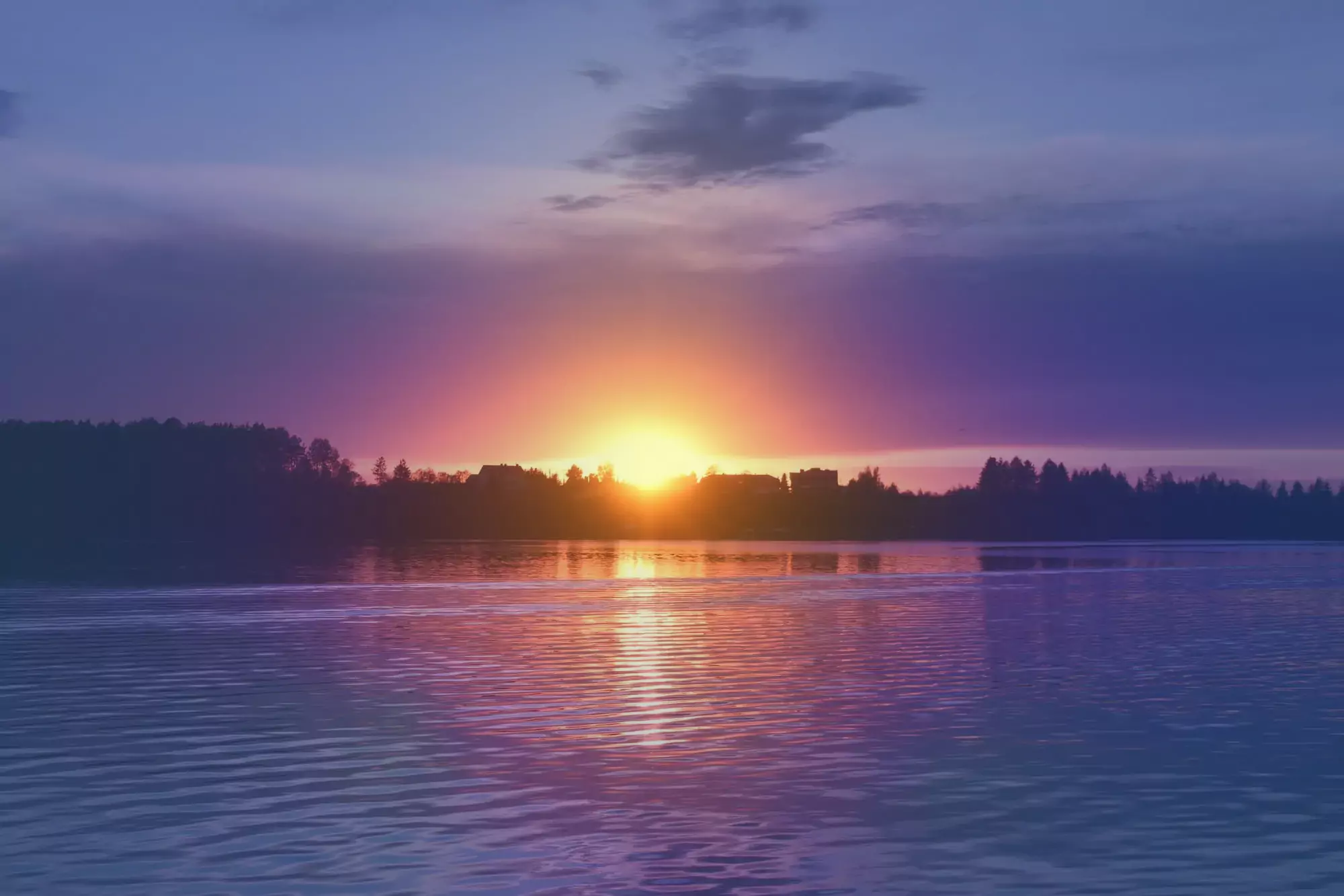 Sunset over lake with vibrant colours